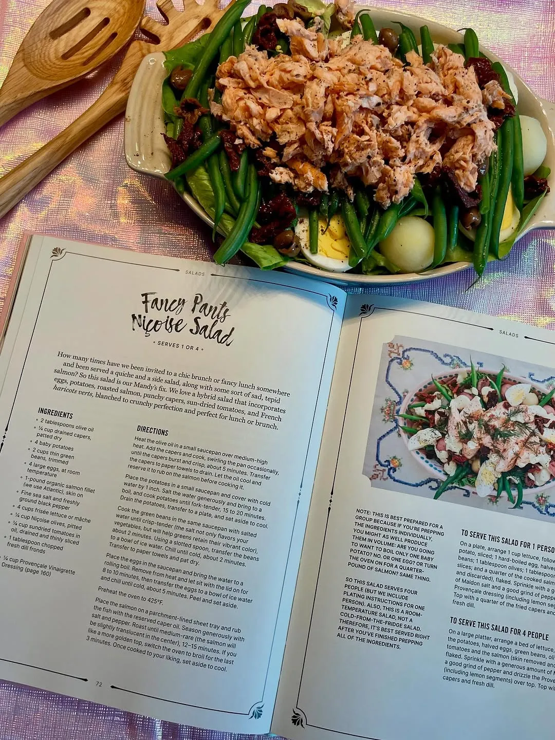 Fancy Pants Niçoise beside the recipe in Mandy’s cookbook